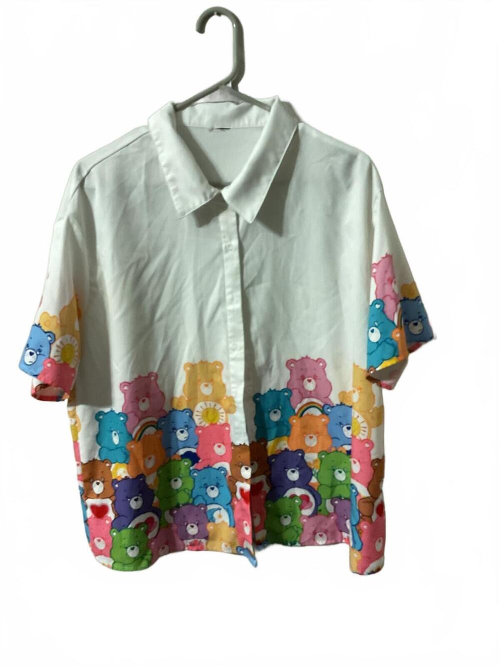 SHEIN XL CAREBEAR Short Sleeve Button-Up Shirt